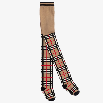 Shop Burberry Girls Beige Check Tights