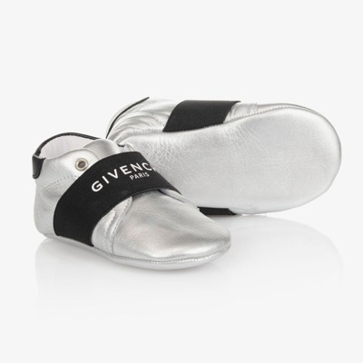 Shop Givenchy Silver Leather Logo Baby Shoes