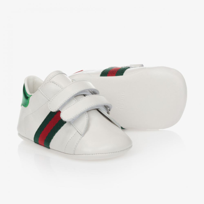 Shop Gucci White Leather Pre-walker Shoes