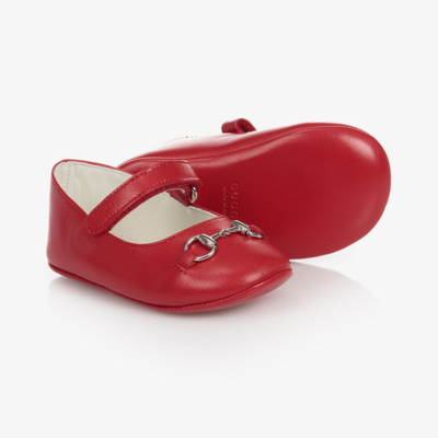Shop Gucci Girls Red Leather Ballerina Shoes