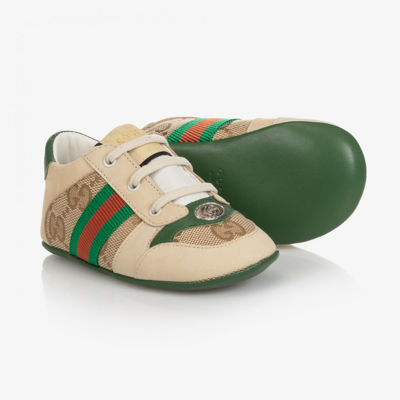 Shop Gucci Beige Gg Baby Trainers