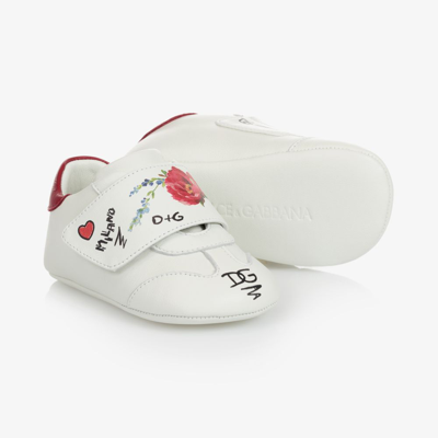 Shop Dolce & Gabbana Girls Baby White Leather Pre-walkers