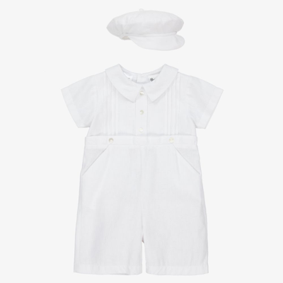 Shop Sarah Louise Boys White Cotton & Linen Babysuit Set