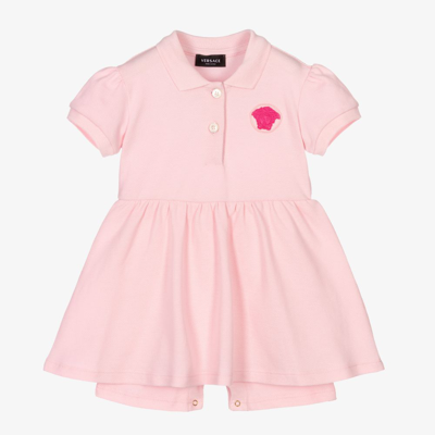 Shop Versace Girls Pink Cotton Piqué Dress