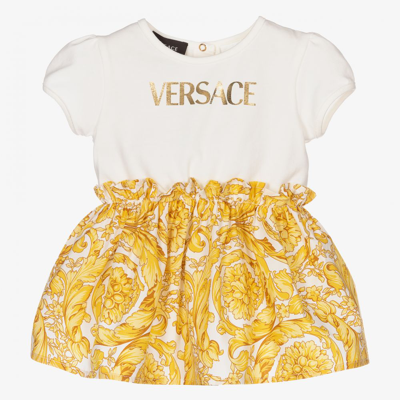 Shop Versace Girls White & Gold Barocco Dress Set