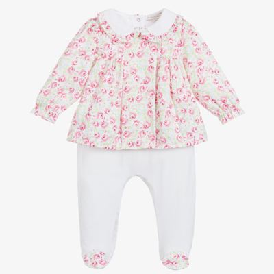 Shop Beatrice & George Girls Pink & White Cotton Babygrow