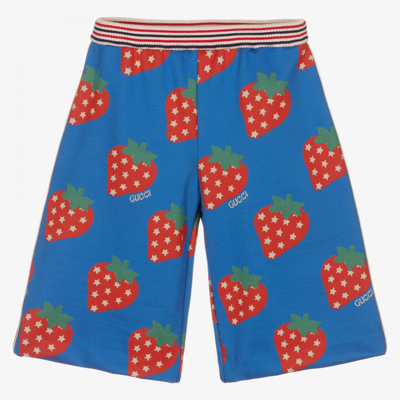 Shop Gucci Girls Blue & Red Jersey Culottes