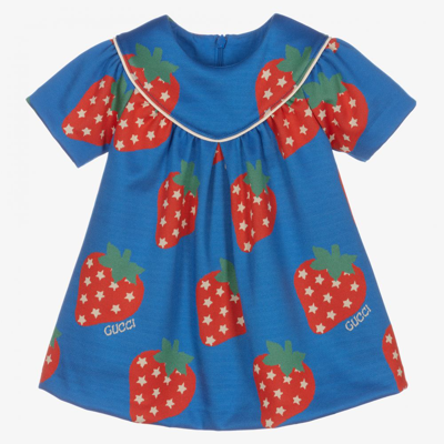 Shop Gucci Girls Blue & Red Logo Baby Dress