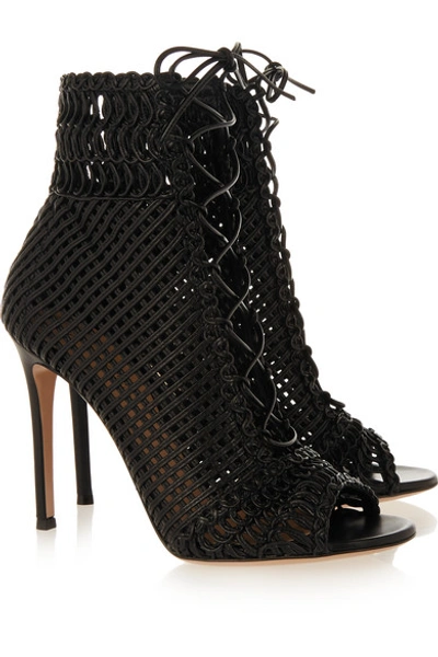 Shop Gianvito Rossi Woven Leather Peep-toe Ankle Boots