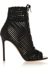 GIANVITO ROSSI Woven Leather Peep-Toe Ankle Boots