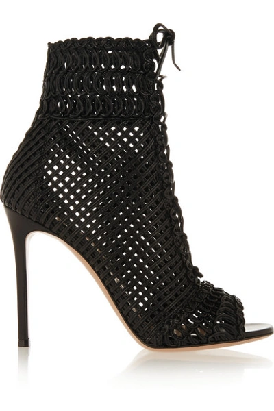 Shop Gianvito Rossi Woven Leather Peep-toe Ankle Boots