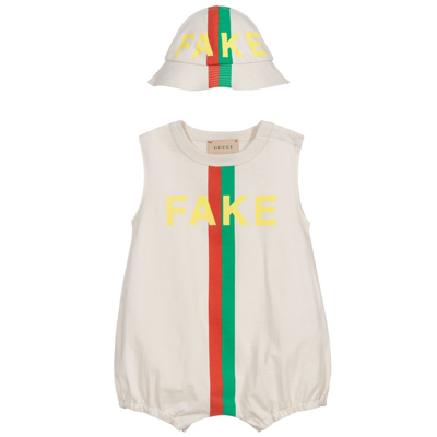 Shop Gucci Ivory Shortie & Hat Baby Set