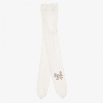 Shop Story Loris Girls Ivory Bow Tights In Multi