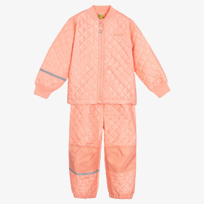 Shop Celavi Girls Coral Pink Quilted Tracksuit
