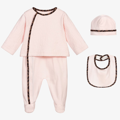 Shop Fendi Girls Pink 3 Piece Babygrow Set