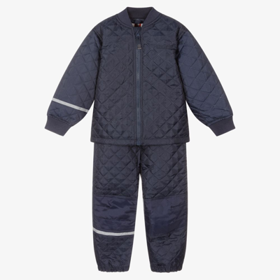 Shop Celavi Blue Quilted Jacket & Trouser Set