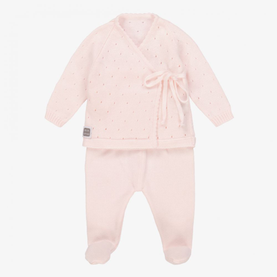 Shop Minutus Girls Pink Cotton Knit 2 Piece Babygrow