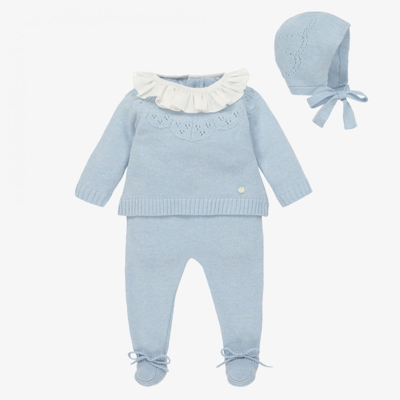 Shop Beatrice & George Blue Knitted Wool & Cashmere Babygrow Set
