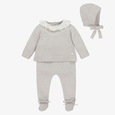 Shop Beatrice & George Grey Knitted Wool & Cashmere Babygrow Set
