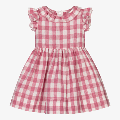 Shop Il Gufo Girls Pink Gingham Linen Dress