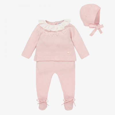 Shop Beatrice & George Girls Pink Knitted Wool & Cashmere Babygrow Set