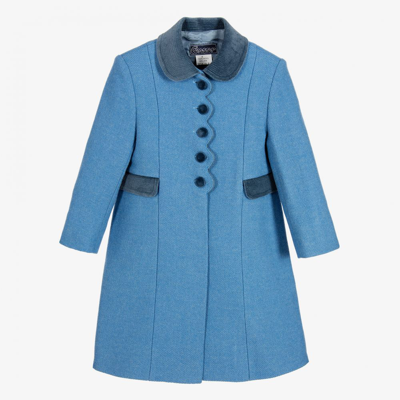 Shop Ancar Girls Blue Wool & Velvet Coat