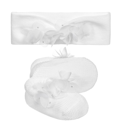 Shop Story Loris Baby Girls White Headband & Booties Gift Set