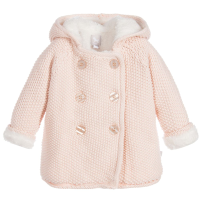 Shop The Little Tailor Girls Pink Knitted Cotton Hooded Pram Coat