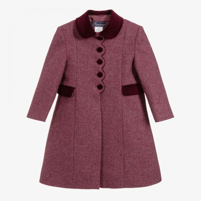 Shop Ancar Girls Burgundy Red Wool & Velvet Coat