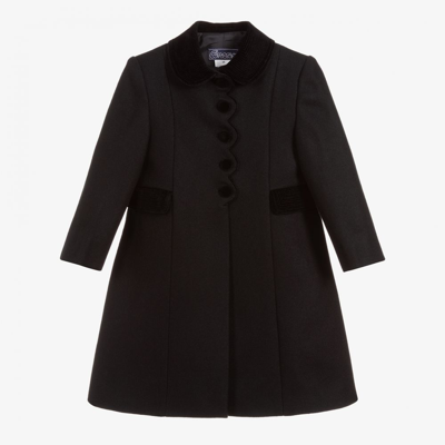 Shop Ancar Girls Black Wool & Velvet Coat