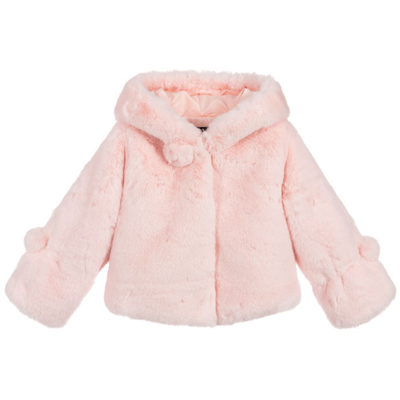 Shop Bowtique London Girls Pink Faux Fur Hooded Jacket