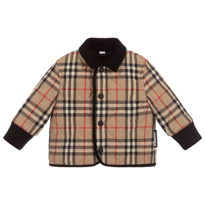 Shop Burberry Beige Check Baby Jacket