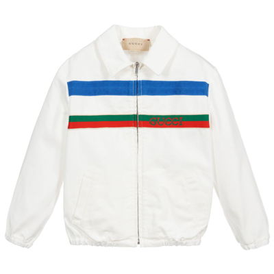 Shop Gucci Boys White Cotton Logo Baby Jacket