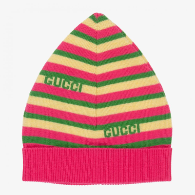 Shop Gucci Pink & Yellow Striped Baby Hat