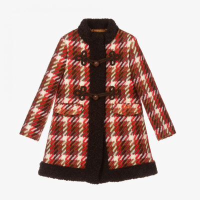 Shop Gucci Girls Red Check Wool Coat
