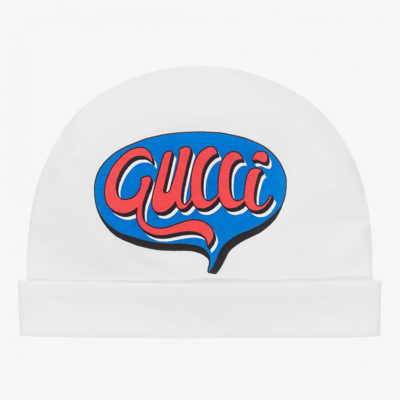 Shop Gucci Boys White Cotton Baby Hat