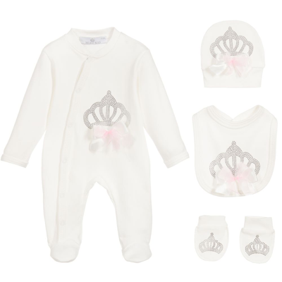 Shop Beau Kid Girls 4-piece Babysuit Set In Ivory