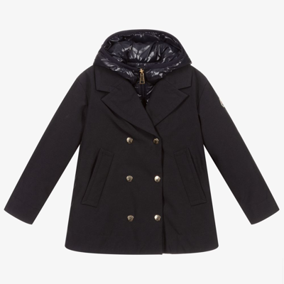 Shop Moncler Girls Navy Blue 2-in-1 Coat
