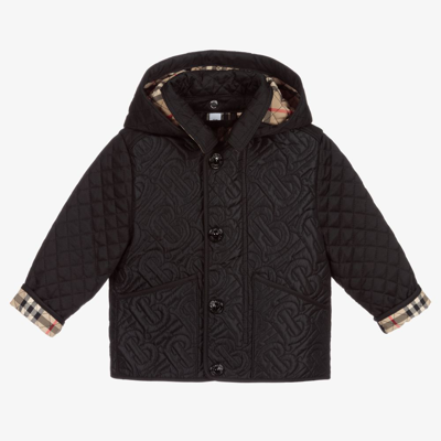 Shop Burberry Baby Quilted Monogram Jacket In Black