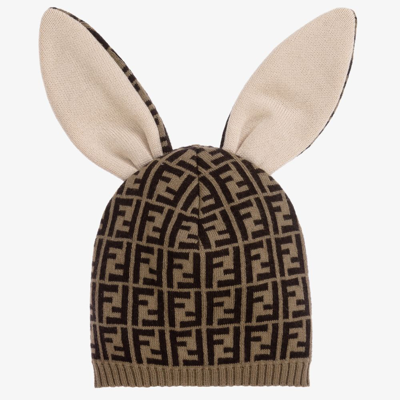 Shop Fendi Brown Ff Logo Baby Hat