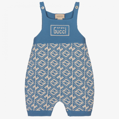 Shop Gucci Blue G Wool Knit Dungaree Shorts