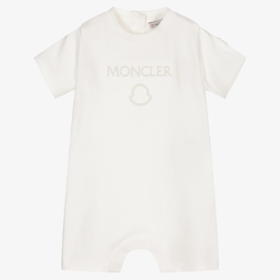 Shop Moncler Ivory Cotton Logo Shortie