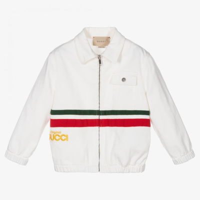 Shop Gucci Boys White Denim Zip-up Jacket