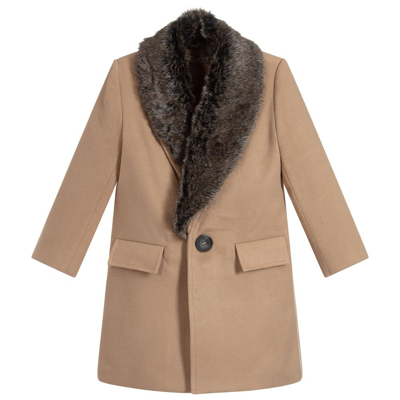 Shop Romano Boys Beige Faux Fur Trim Coat