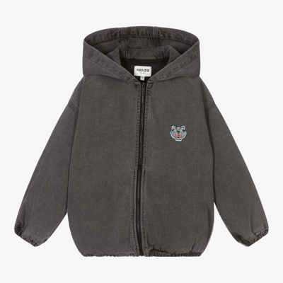 Shop Kenzo Kids Boys Grey Tiger Zip-up Denim Jacket