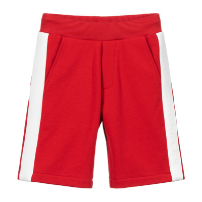 Shop Moncler Boys Red Cotton Logo Shorts
