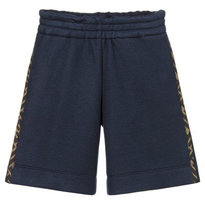 Shop Fendi Boys Navy Blue Logo Shorts