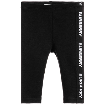 Shop Burberry Girls Black Logo Baby Leggings