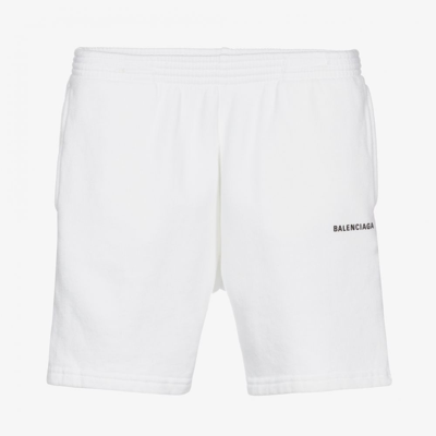 Shop Balenciaga White Cotton Logo Shorts