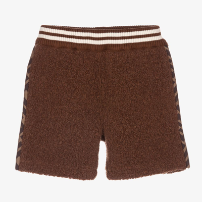 Shop Fendi Boys Brown Wool Bouclé Logo Shorts